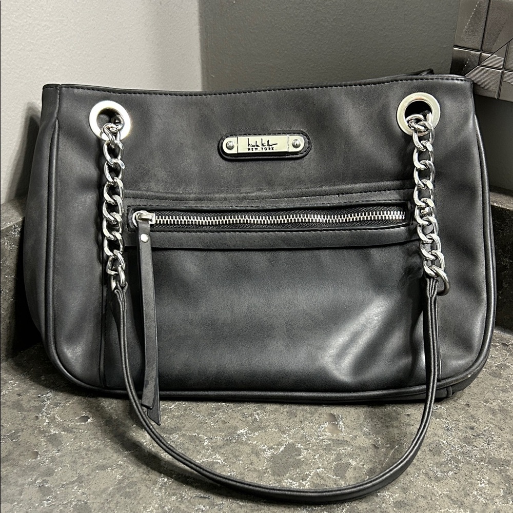 Nicole Miller New York Grey Shoulder Bag with Chain Straps